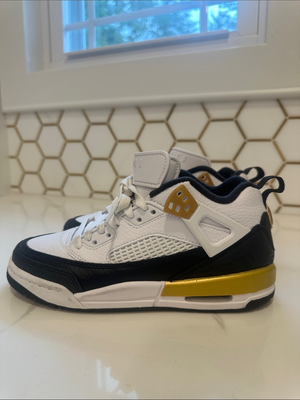 Kids White, Black & Gold Athletic Sneakers